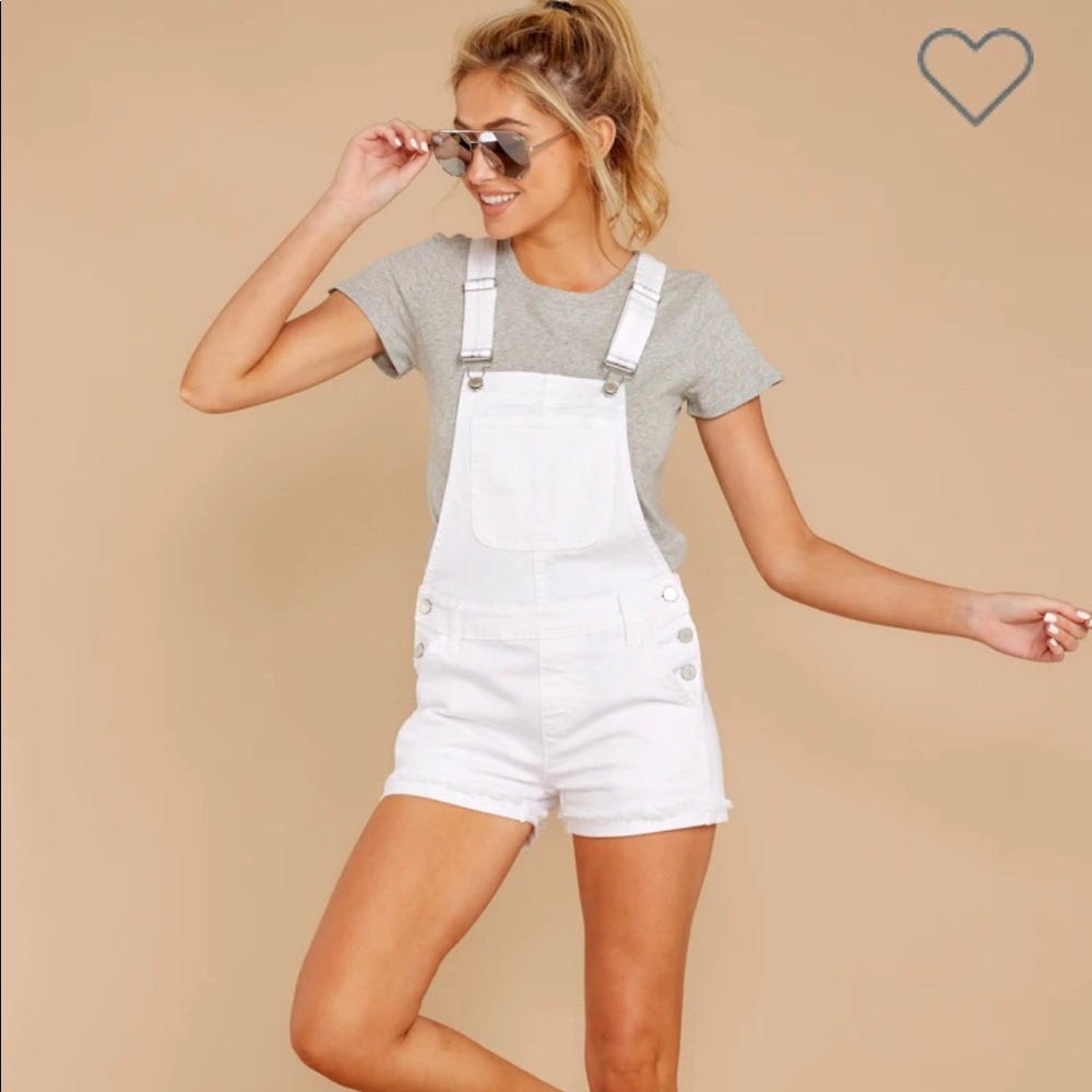 White Denim Short Overalls